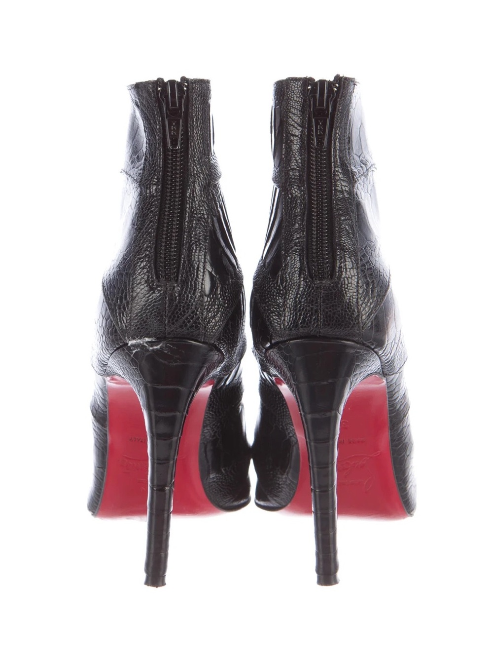 Christian Louboutin Zermadame 120 Black Ostrich Leather Pointed Toe Ankle Boots - Picture 4 of 5